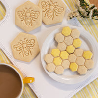 realistic honey bee and honeycomb cookies