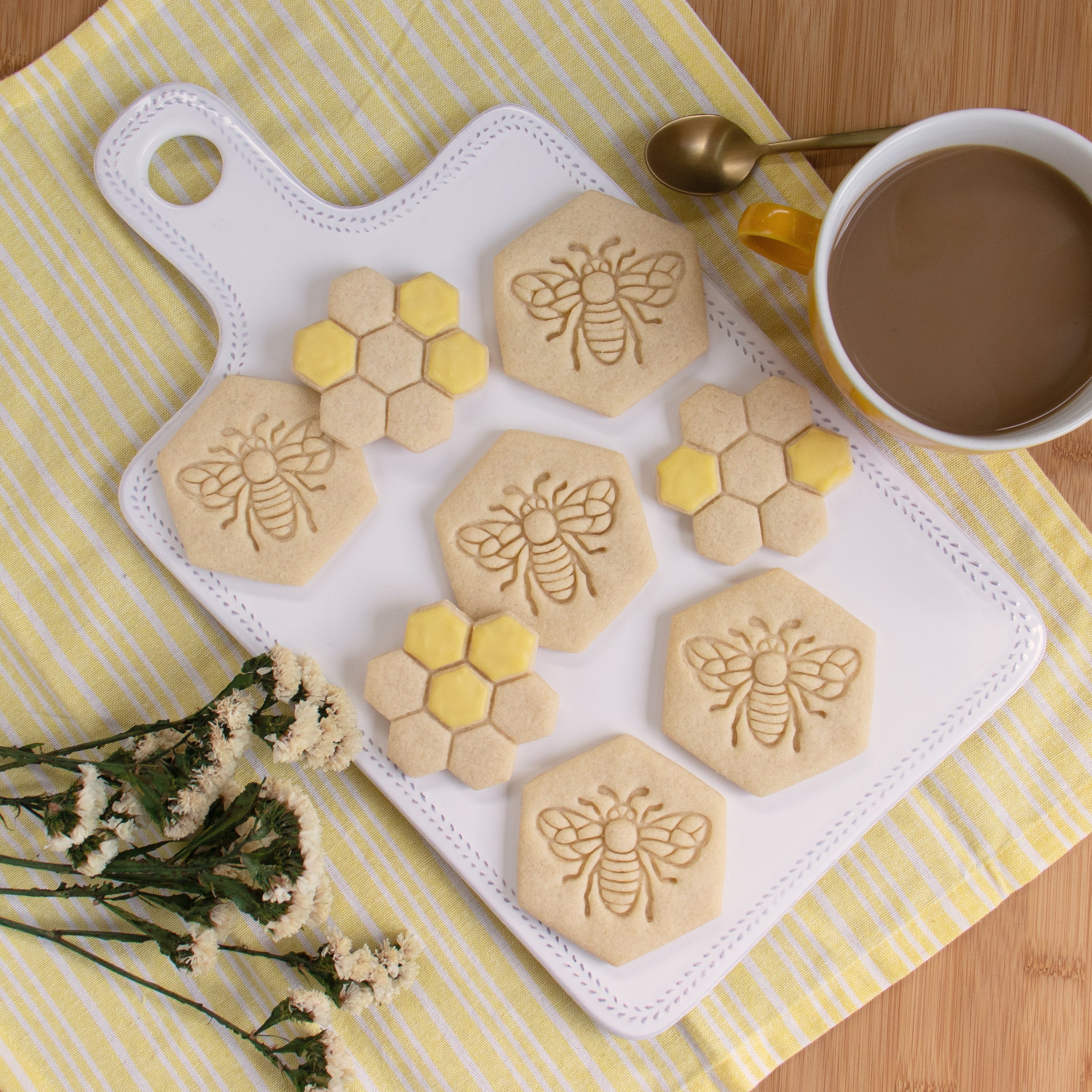 realistic honey bee and honeycomb cookies