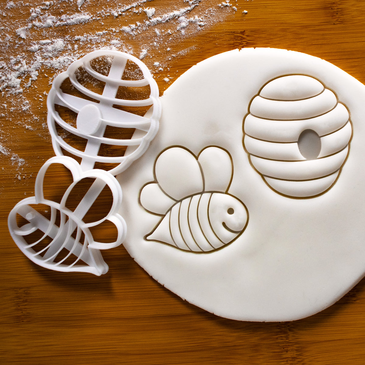 set of cute bee and beehive cookie cutters