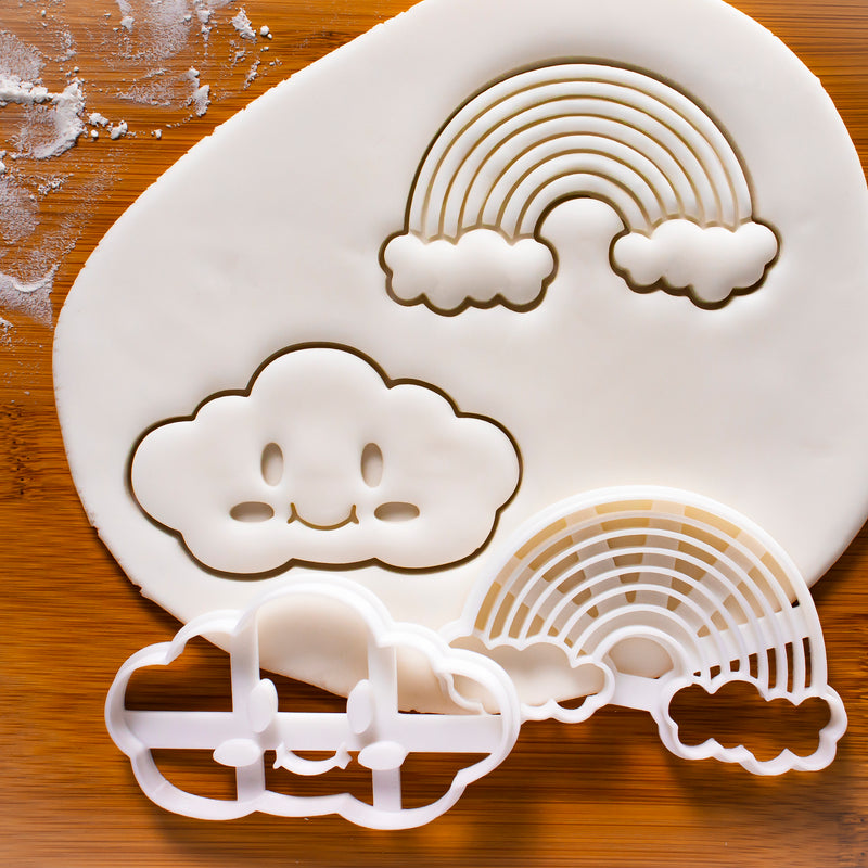 set of rainbow and smiley cloud cookie cutters