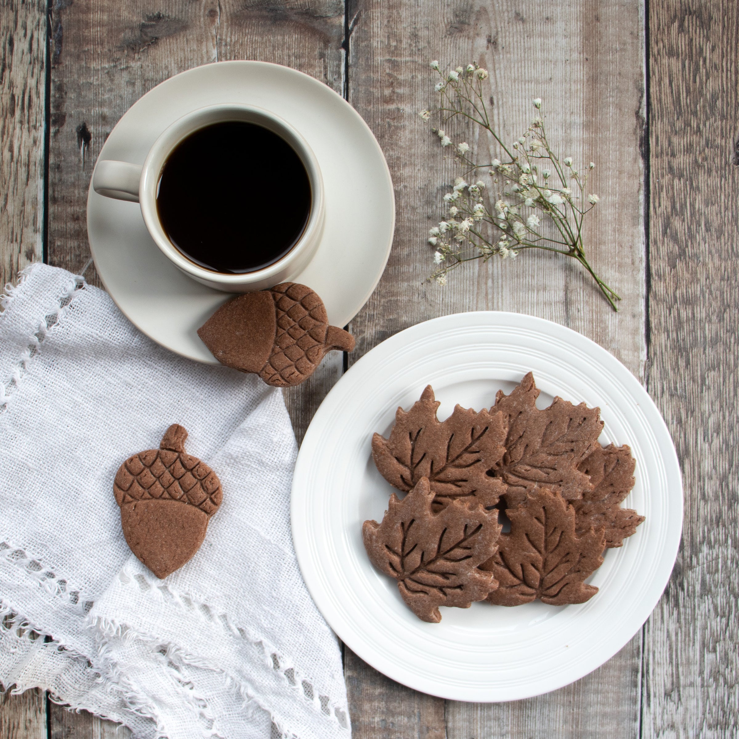 chocolate maple leaves cookies on a plate