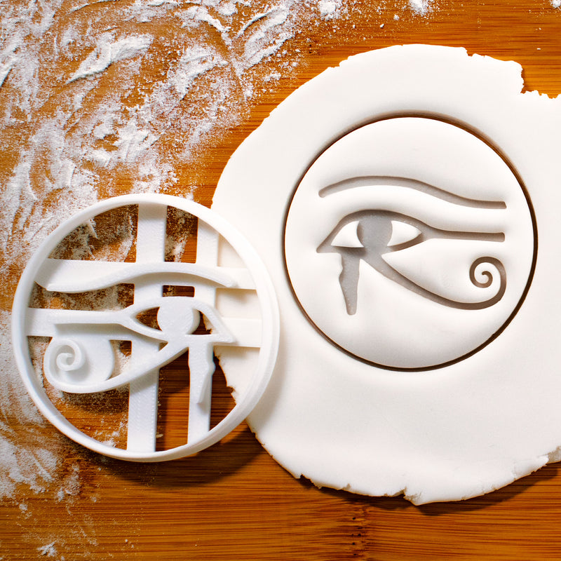 Egyptian Eye of Horus cookie cutter pressed on fondant