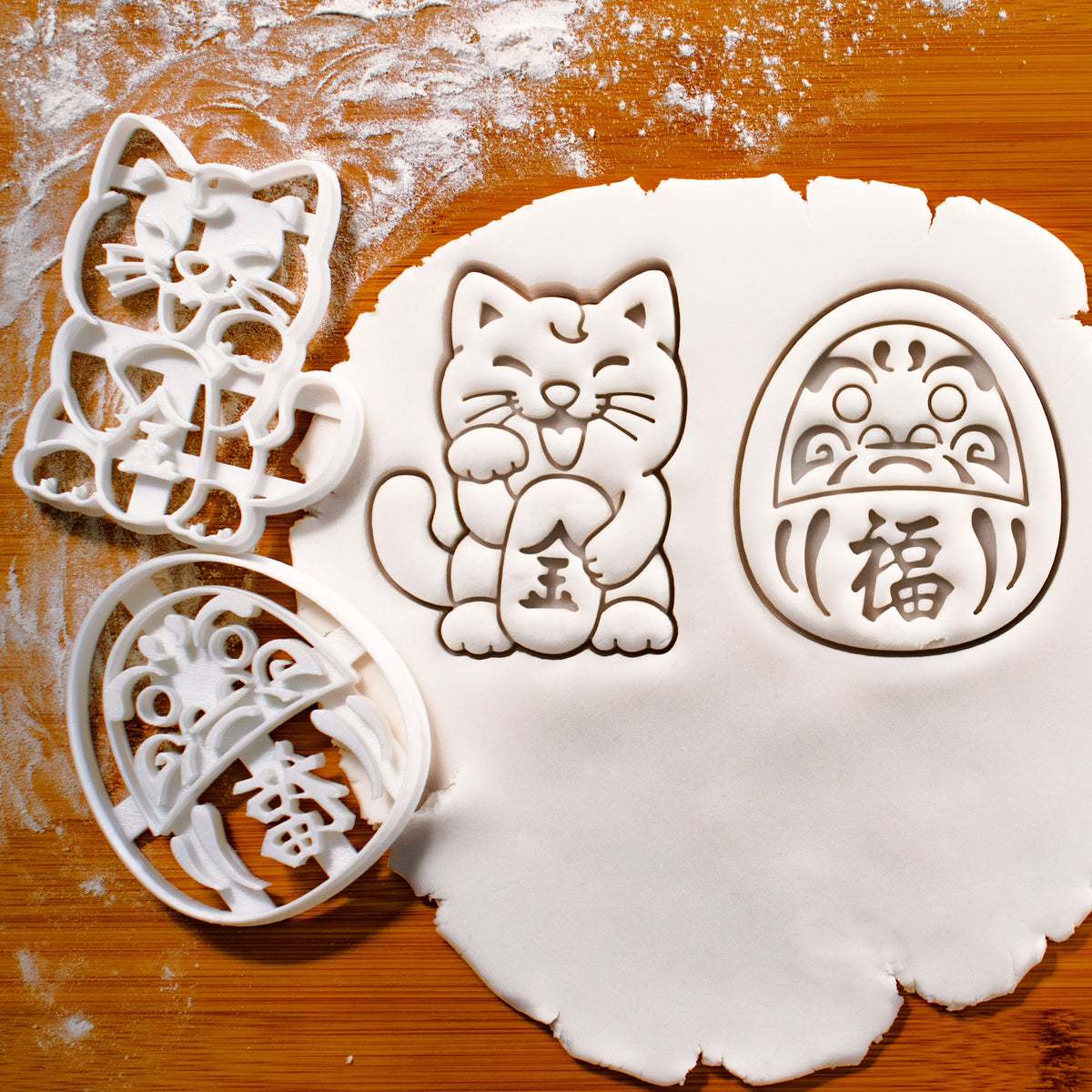 lucky cat and daruma doll cookie cutters