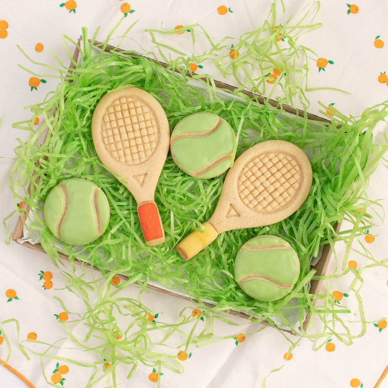 tennis racket and ball cookies