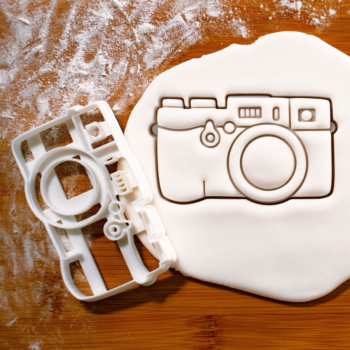 SLR Camera cookie cutter pressed on fondant