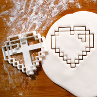 8 Bit Heart cookie cutter pressed on white fondant