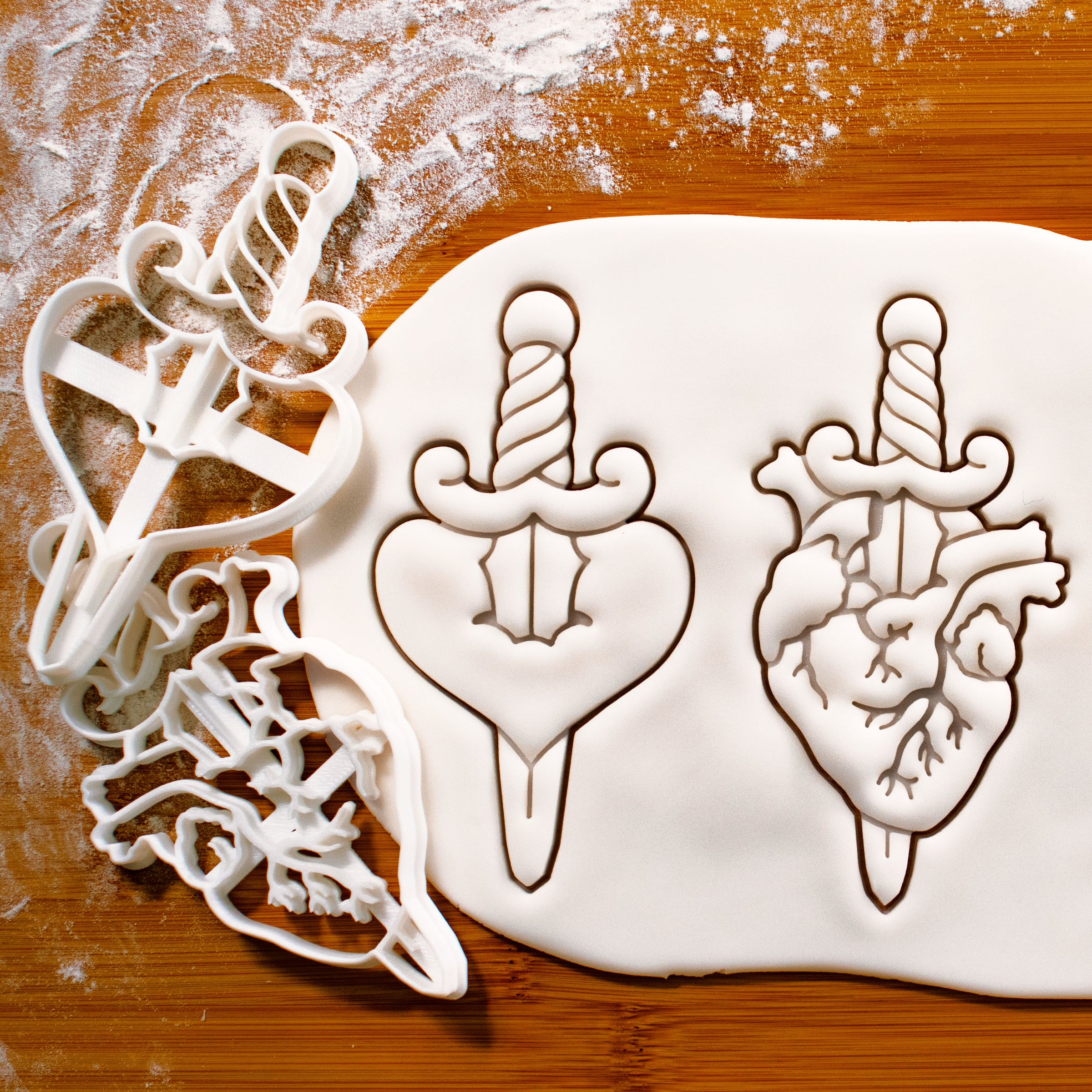 set of 2 dagger in heart cookie cutters