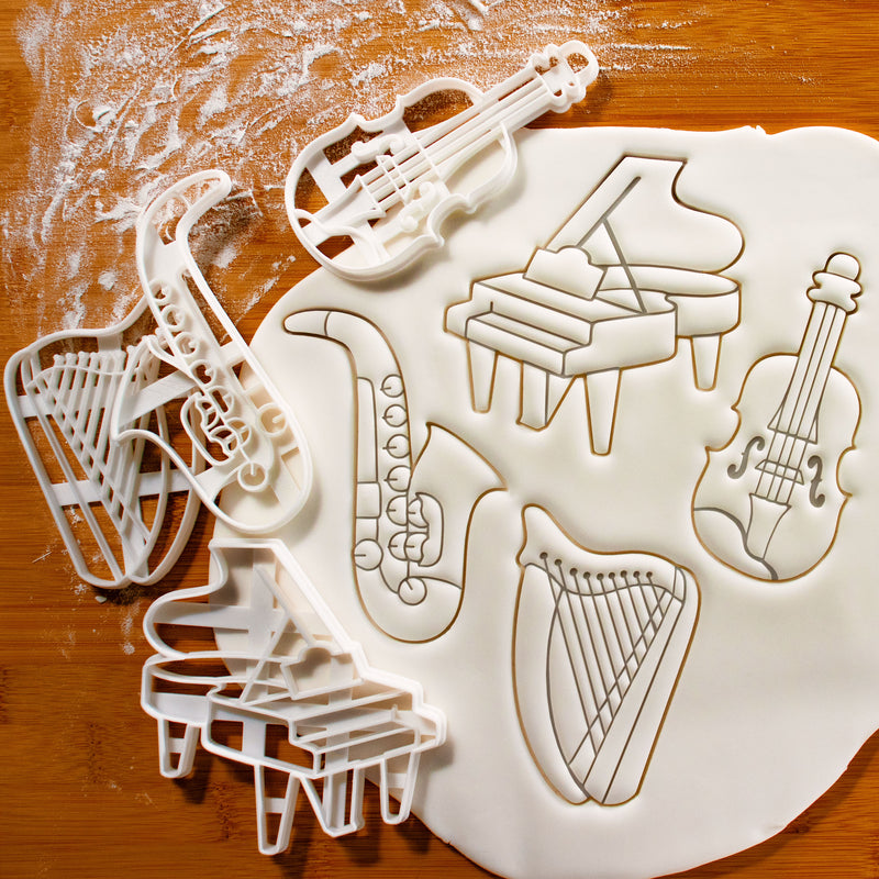 Set of 4 Cookie Cutters: Harp, Piano, Saxophone, Violin