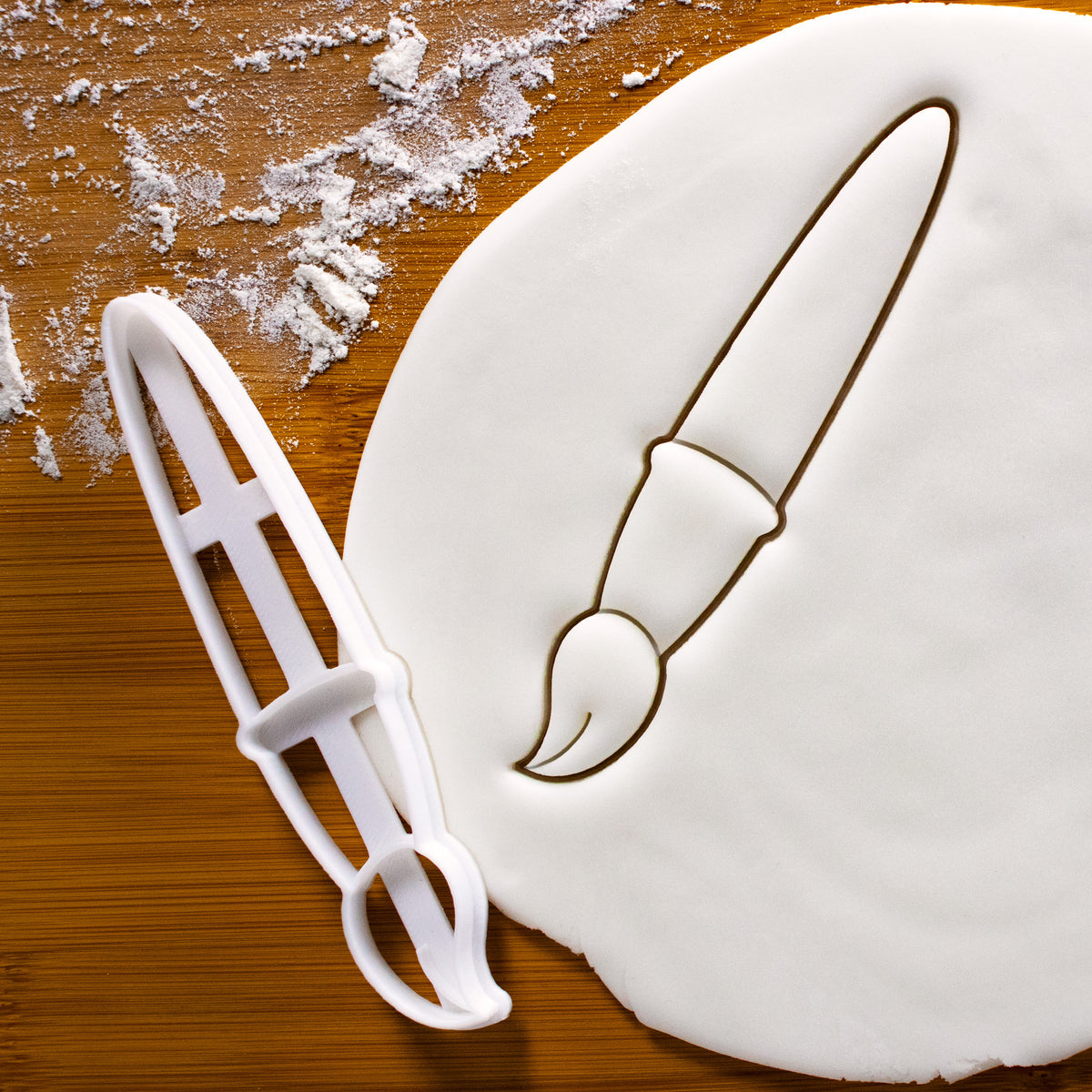 Paintbrush Cookie Cutter pressed on fondant