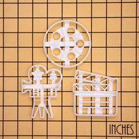 Set of 3 Cookie Cutters: Director's Clapboard, Video Camera