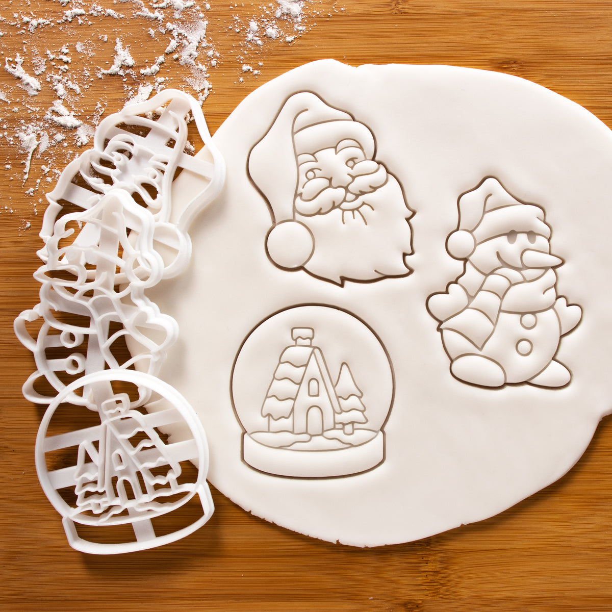 set of 3 santa claus, snowman and snow globe christmas cookie cutters