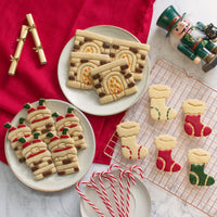 fireplace, christmas stocking and santa stuck in chimney cookies