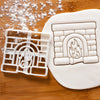 Christmas Fireplace Cookie Cutter pressed on white fondant