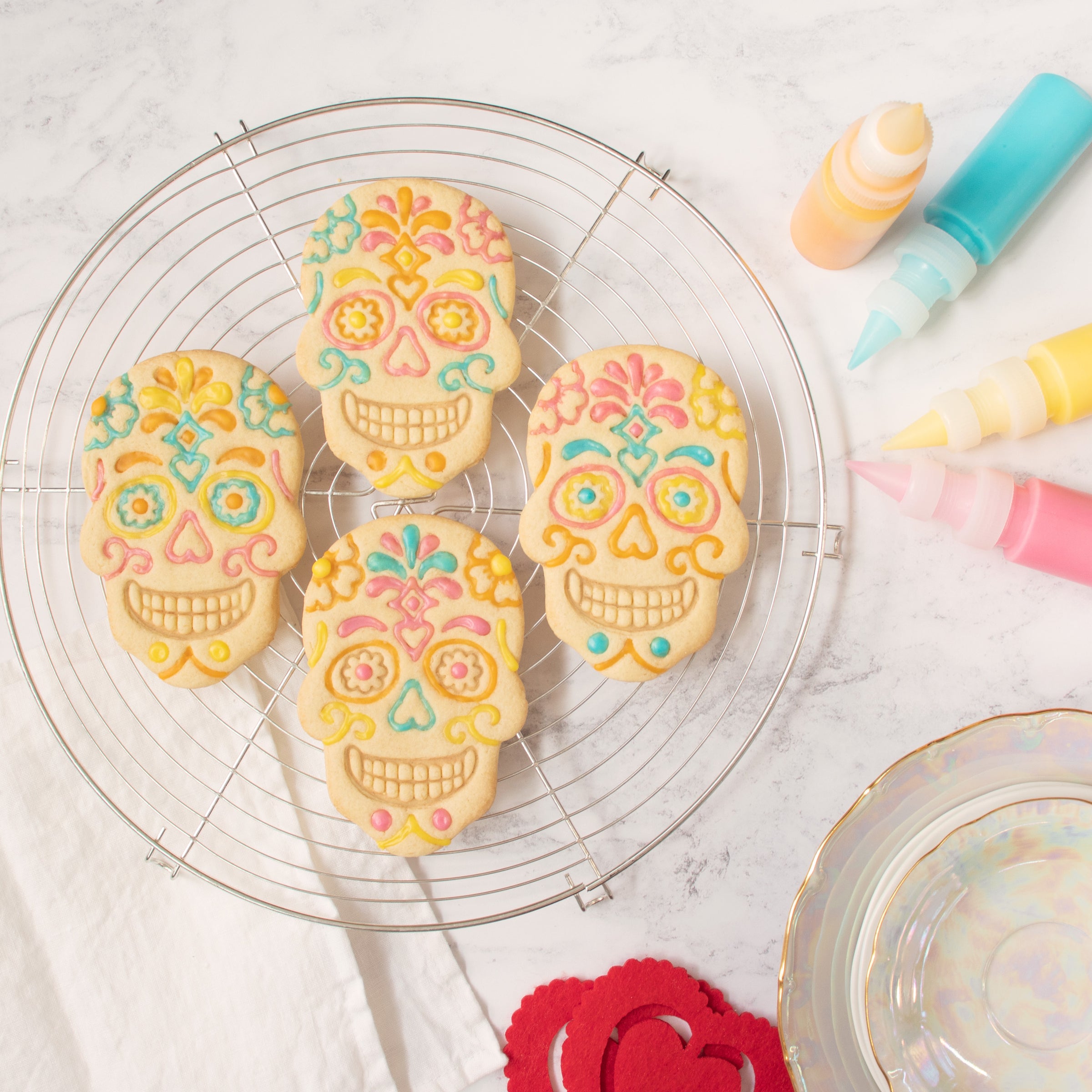 day of the dead floral skull cookies