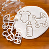 set of 3 baby shower cookie cutters: Baby pram, baby bottle, and baby clothes cookie cutters