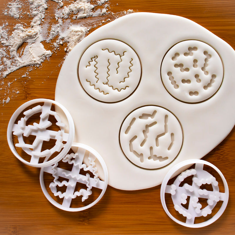 Set of 3 Bacteria cookie cutters (Bacillus, Coccus, & Spiral)