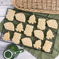 Camping themed Cookies: Backpack, Tent, Bonfire.