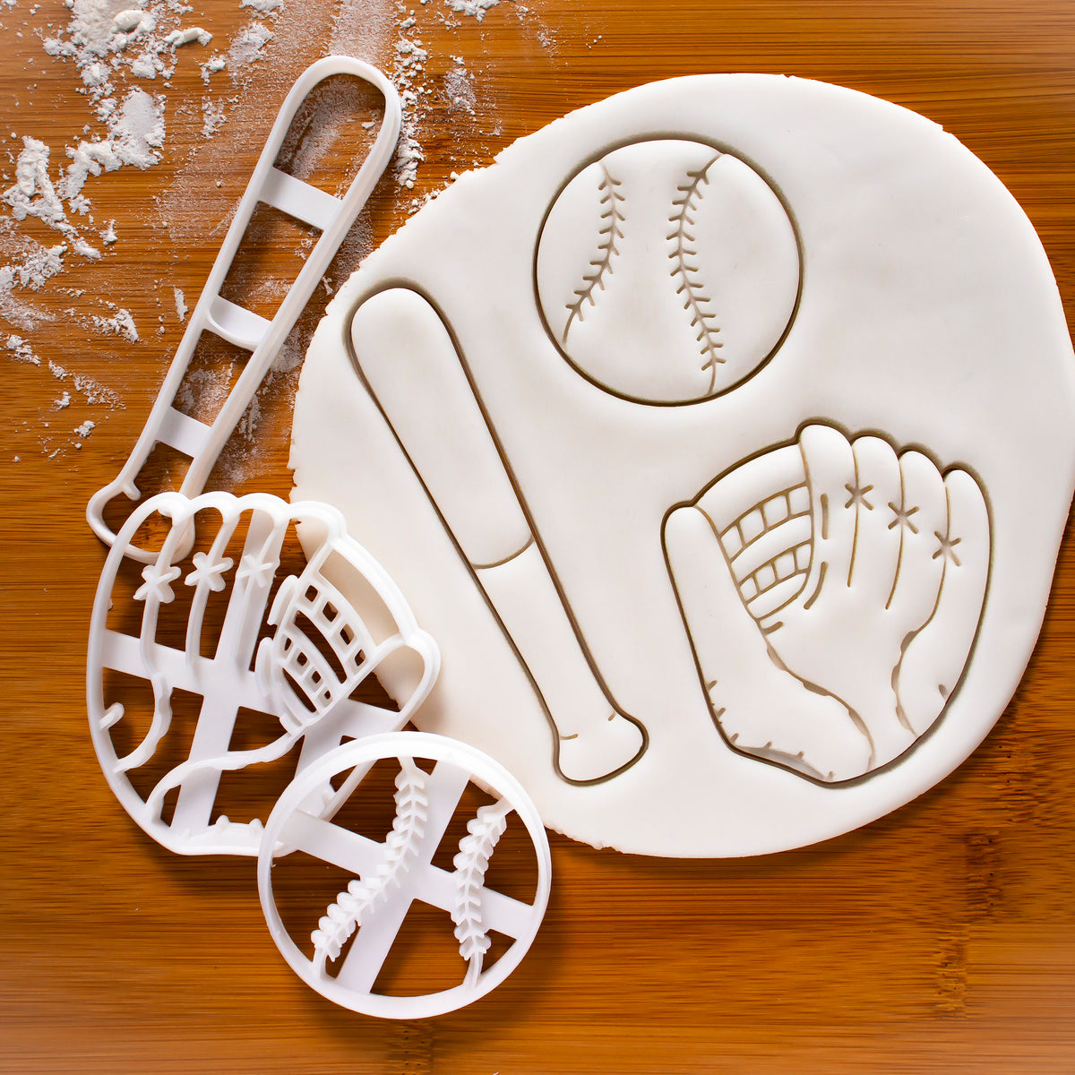 Set of 3 Softball Cookie Cutters: Bat, Glove, & Ball