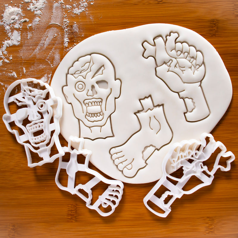Set of 3 Cookie Cutters: Zombie Head, Foot, & Heart in Hand