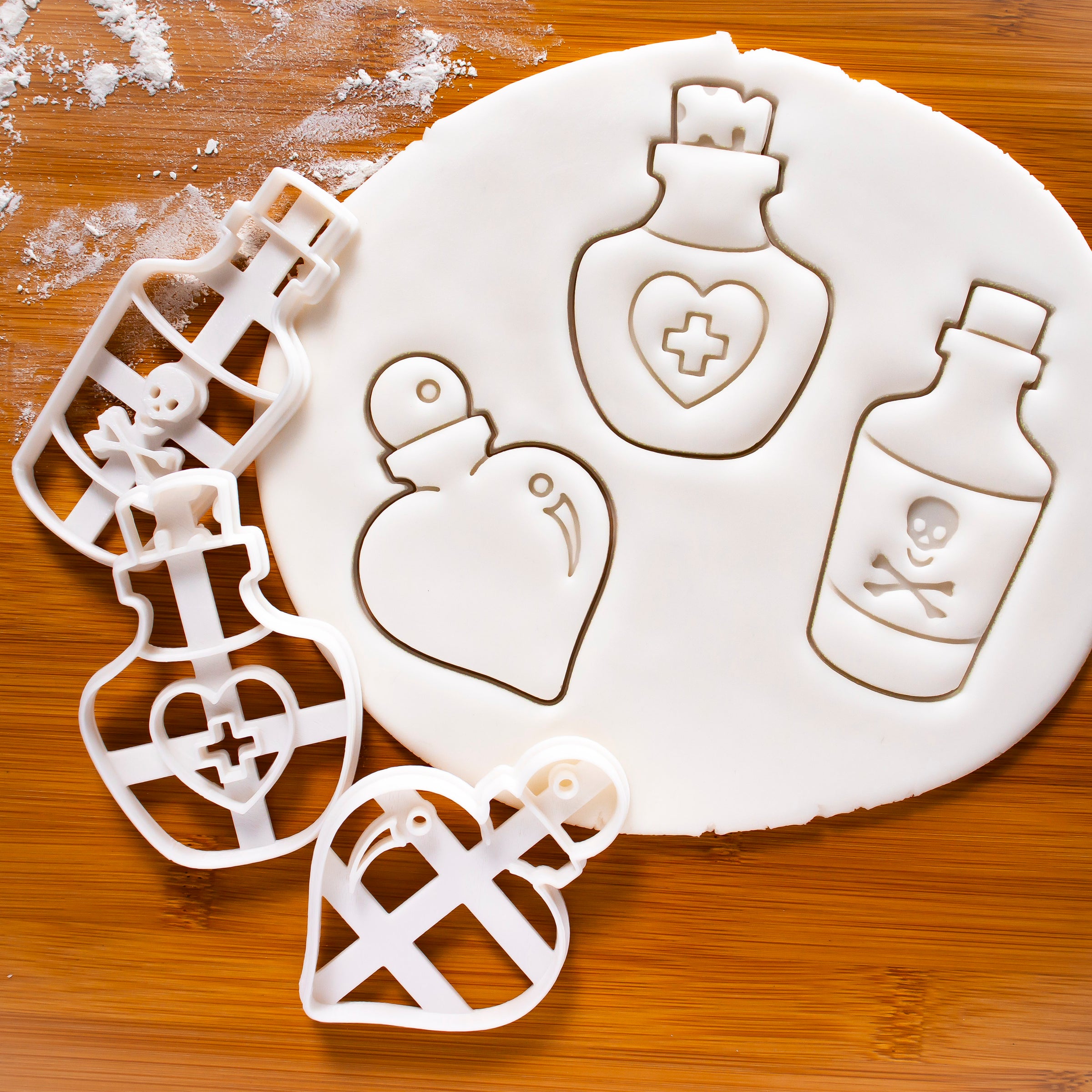 Set of 3 Potion Bottle Cookie Cutters: Love, Poison, & Health