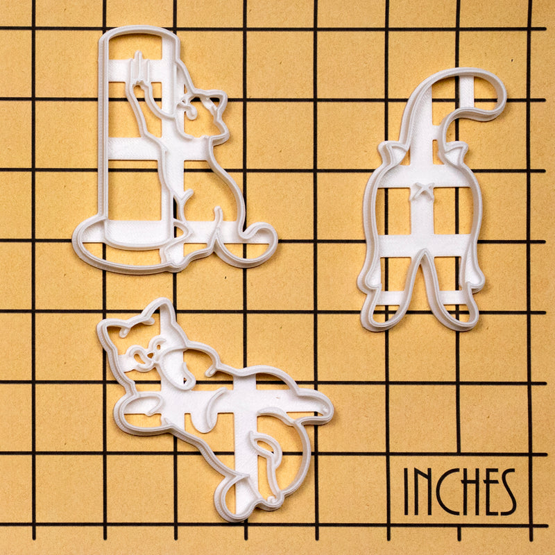 Set of 3 Kitty Body Language Cookie Cutters, scratch, roll, and butt