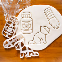 Set of 3 Dog Visit Cookie Cutters: Cone of Shame, Bandaged Paw, and Pill Bottle