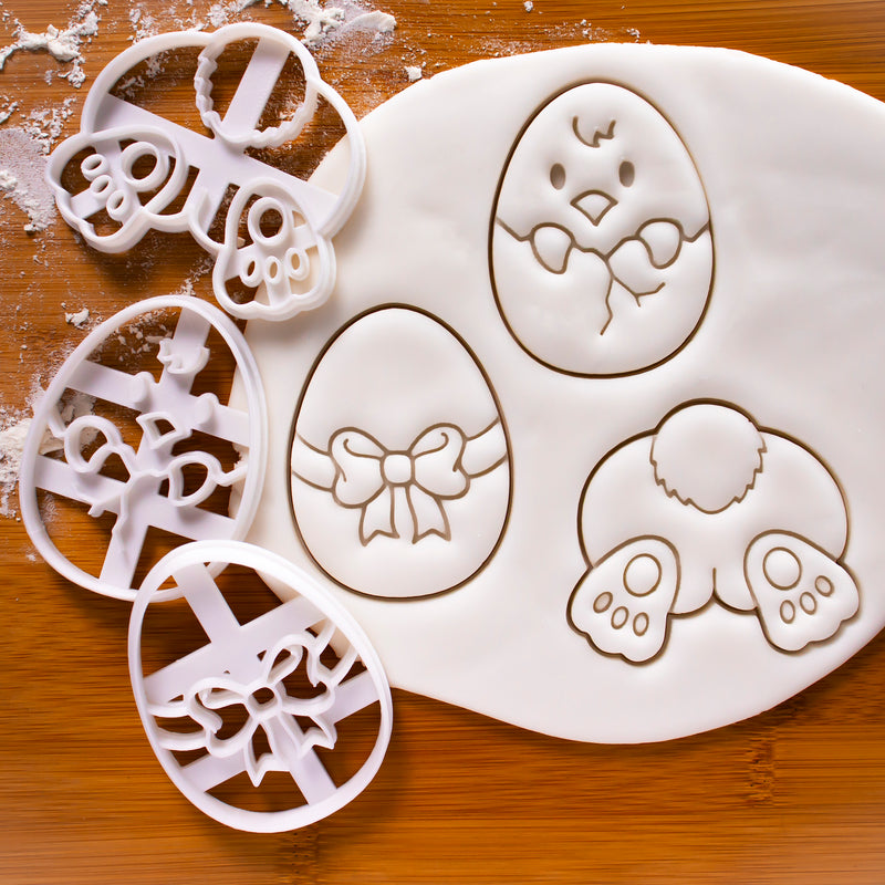 Set of 3 Easter themed Cookie Cutters: Bunny Butt, Easter Egg, and Easter Chick