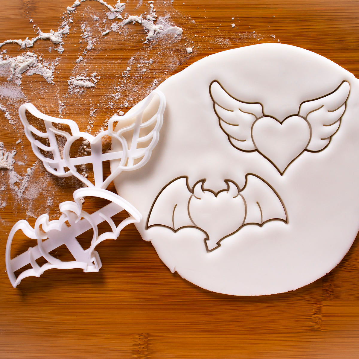 Set of 2 Cookie Cutters: Heart with Angel and Devil Wings