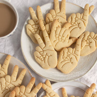 set of 4 hand sign cookies: Victory V Rock horns luck crossed fingers shaka