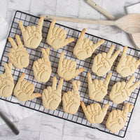 set of 4 hand sign cookies: Victory V Rock horns luck crossed fingers shaka
