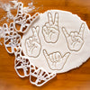 set of 4 hand sign cookie cutters: Victory V Rock horns luck crossed fingers shaka