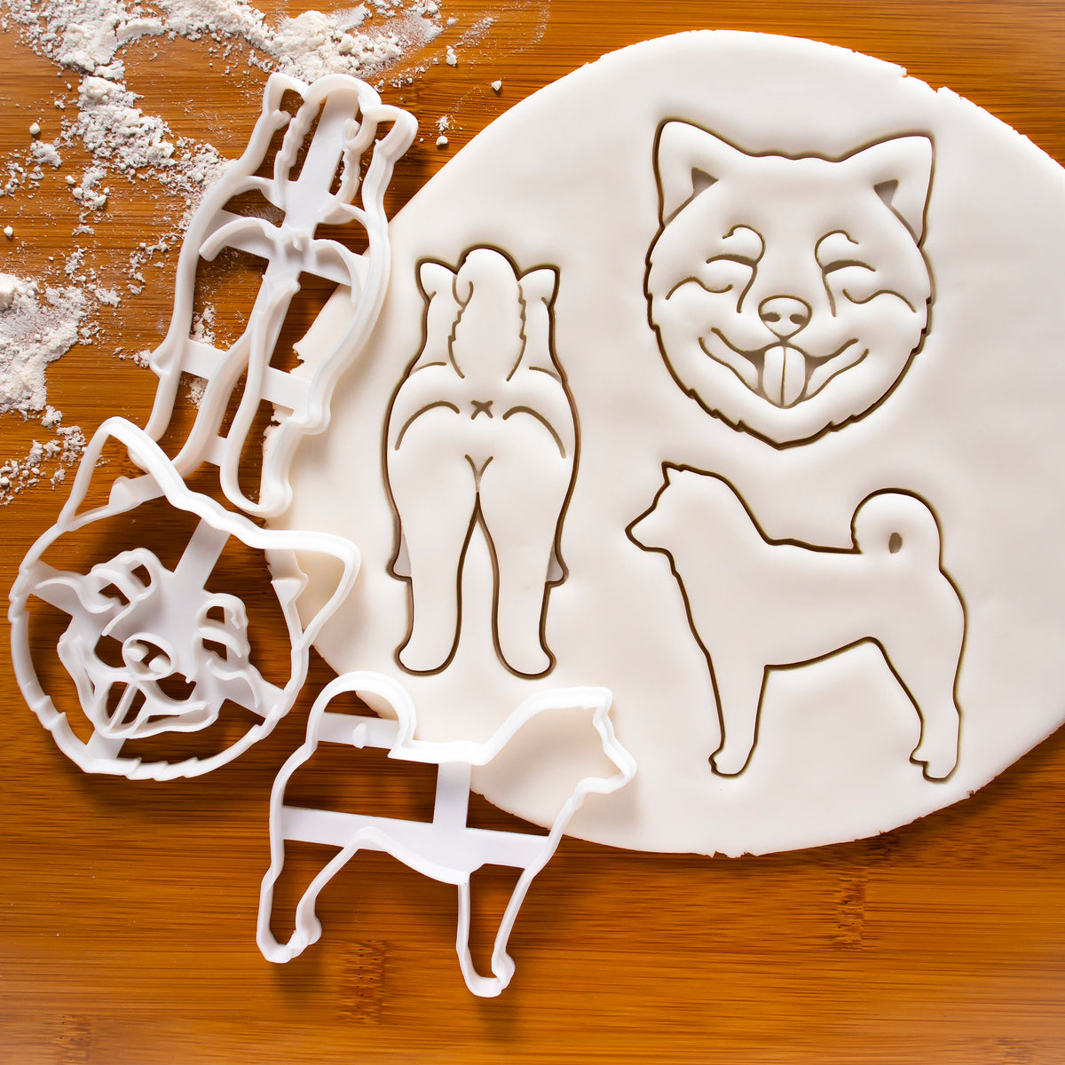 Set of 3 Shiba Inu Cookie Cutters: Silhouette, Face, & Butt