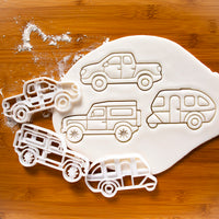 Set of 3 Camping Vehicles Cookie Cutters: Caravan, Pickup Truck, and SUV