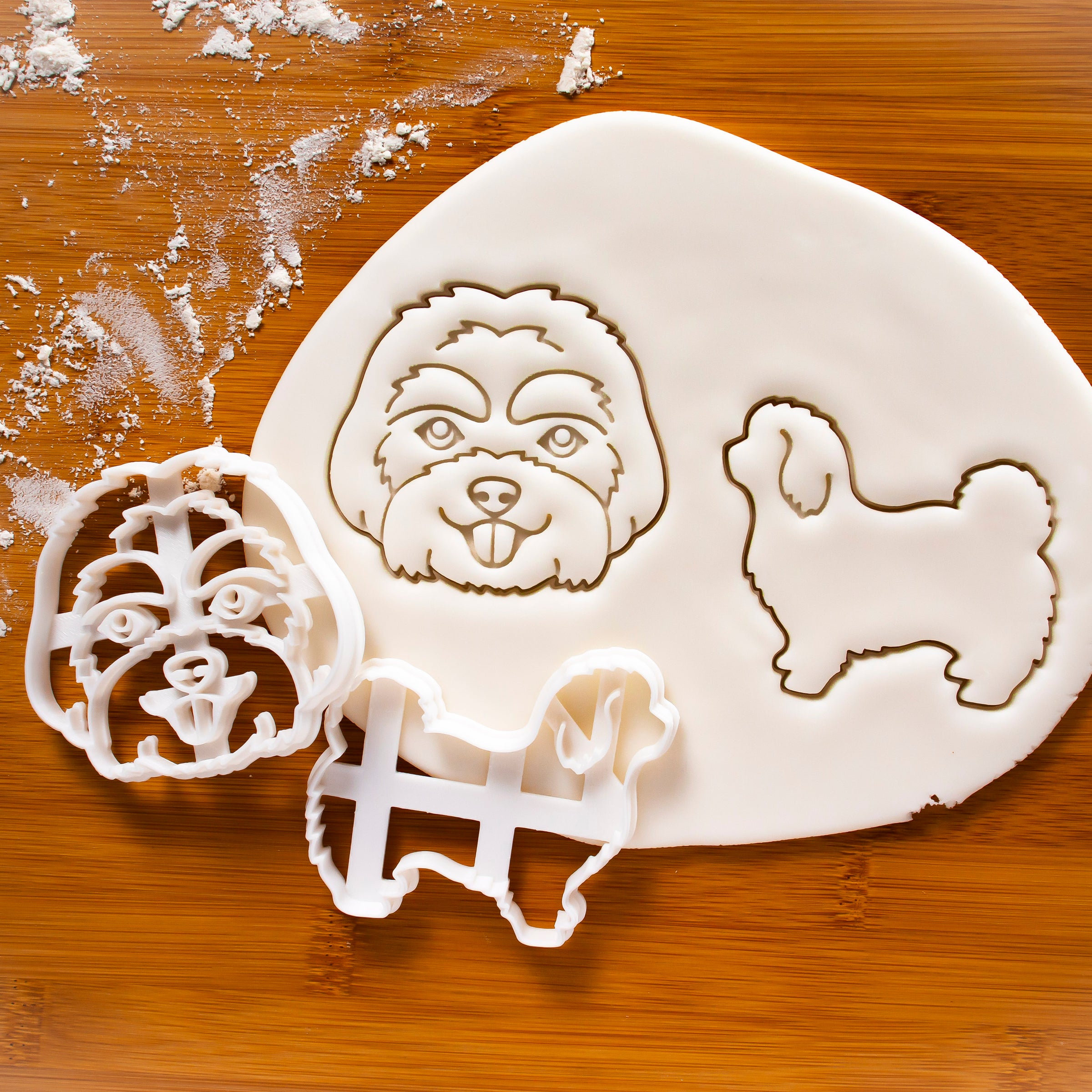 Set of 2 Maltese Cookie Cutters: Face & Silhouette