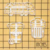 Set of 3 Garbage themed Cookie Cutters: Rubbish Bin, Rubbish Truck, and Recycling Wheelie Bin