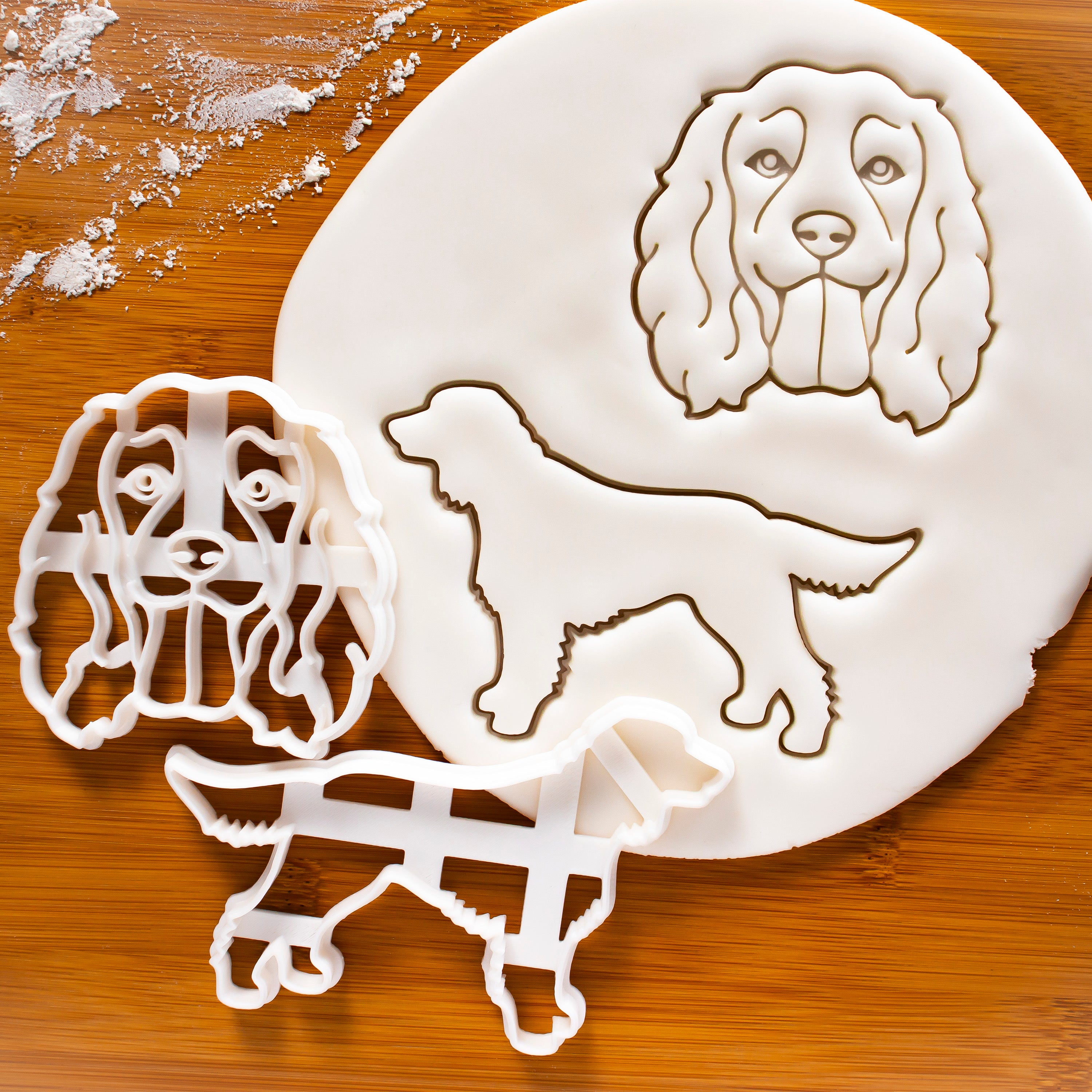 Set of 2 Working Cocker Spaniel Cookie Cutters Face Silhouette Bakerlogy