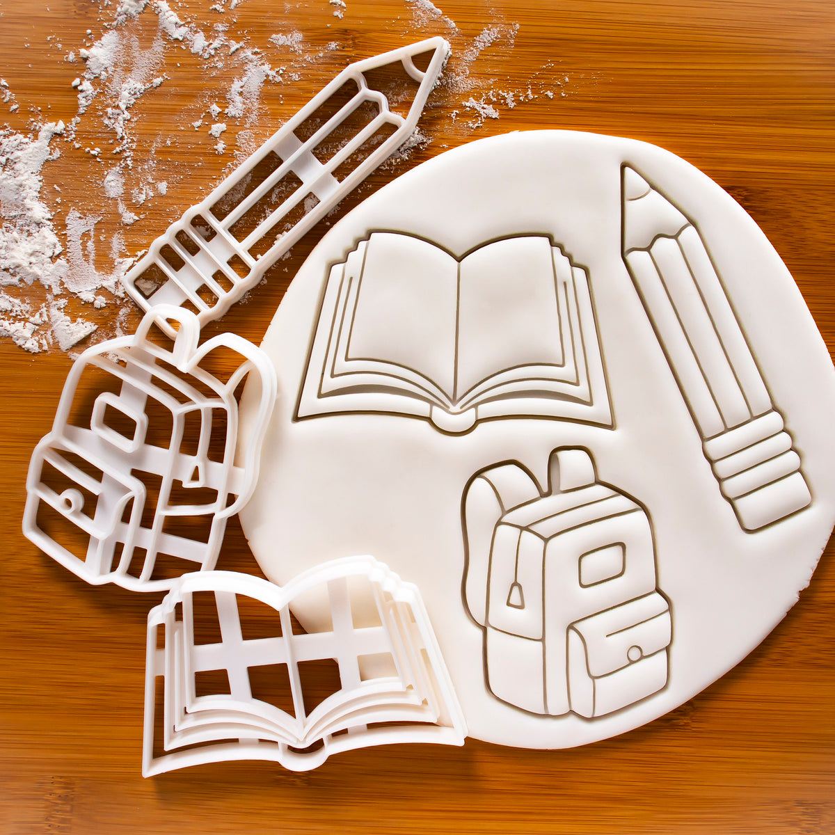 Set of 3 Back to School Cookie Cutters: Backpack, Book, Pencil