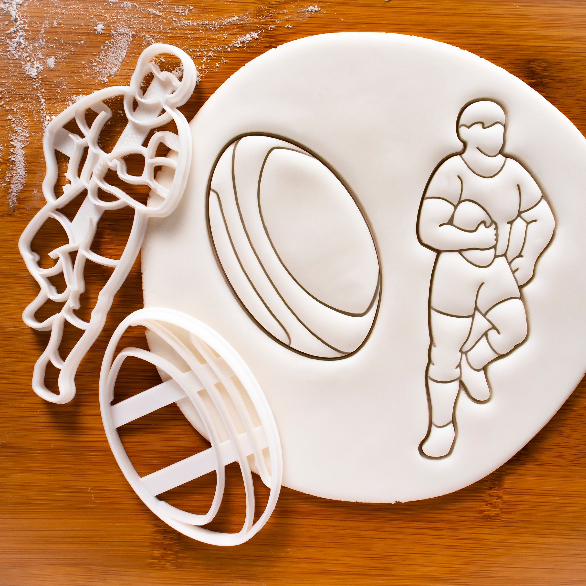 Set of 2 Rugby themed Cookie Cutters: Player and Ball