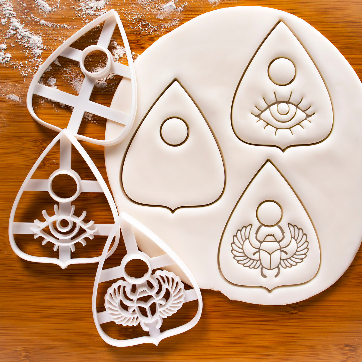 Set of 3 Planchette Cookie Cutters - Plain, Eye, Scarab