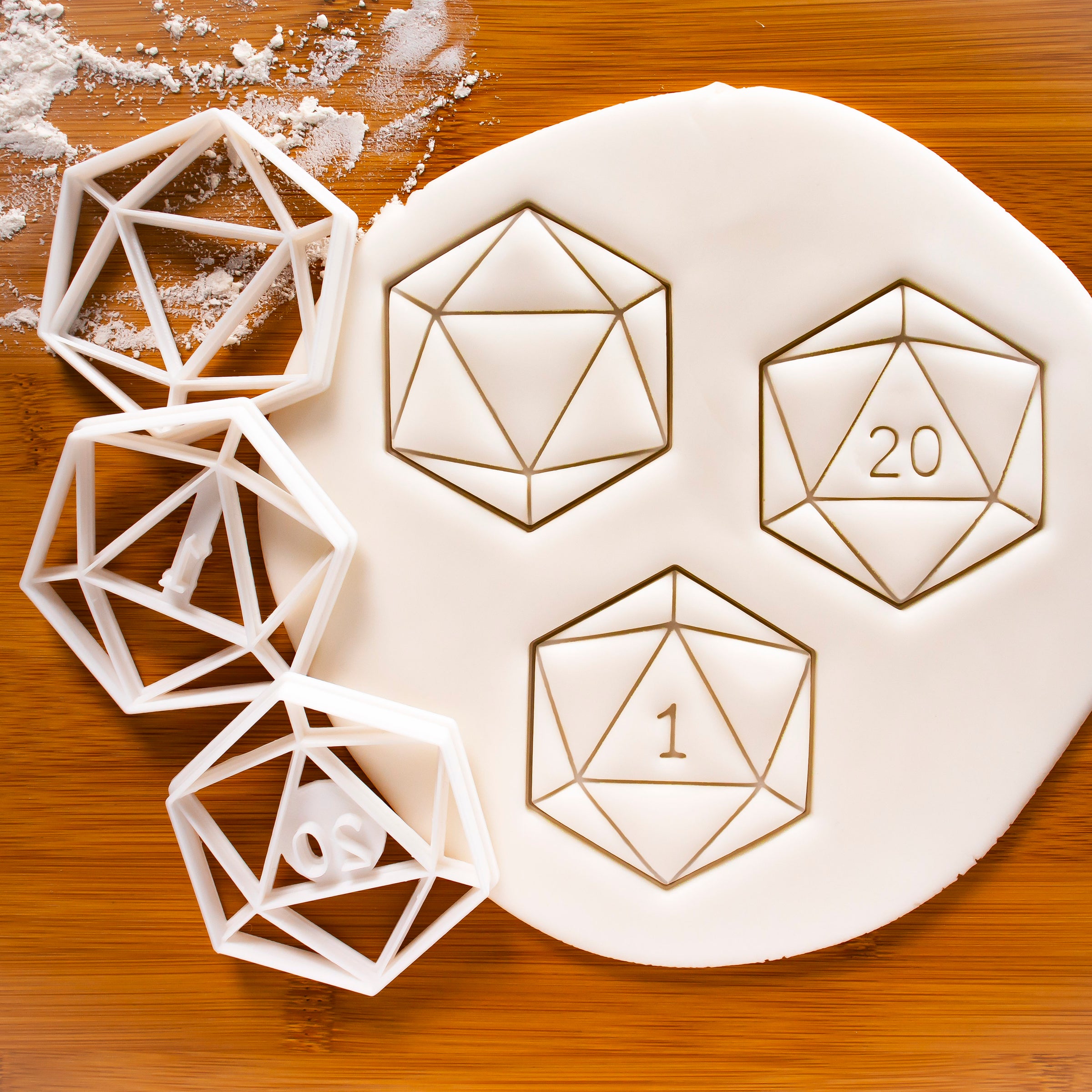 Set of 3 Cookie Cutters - Icosahedron, Natural 1, and Natural 20