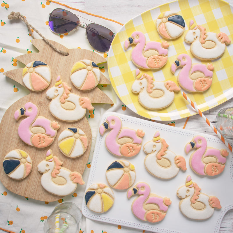 Set of 3 pool party Cookies (Beach Ball, Flamingo Float, Unicorn Float)