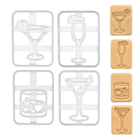 Set of 4 Cocktail Cookie Cutters - Margarita, Bellini, Old Fashioned, Martini