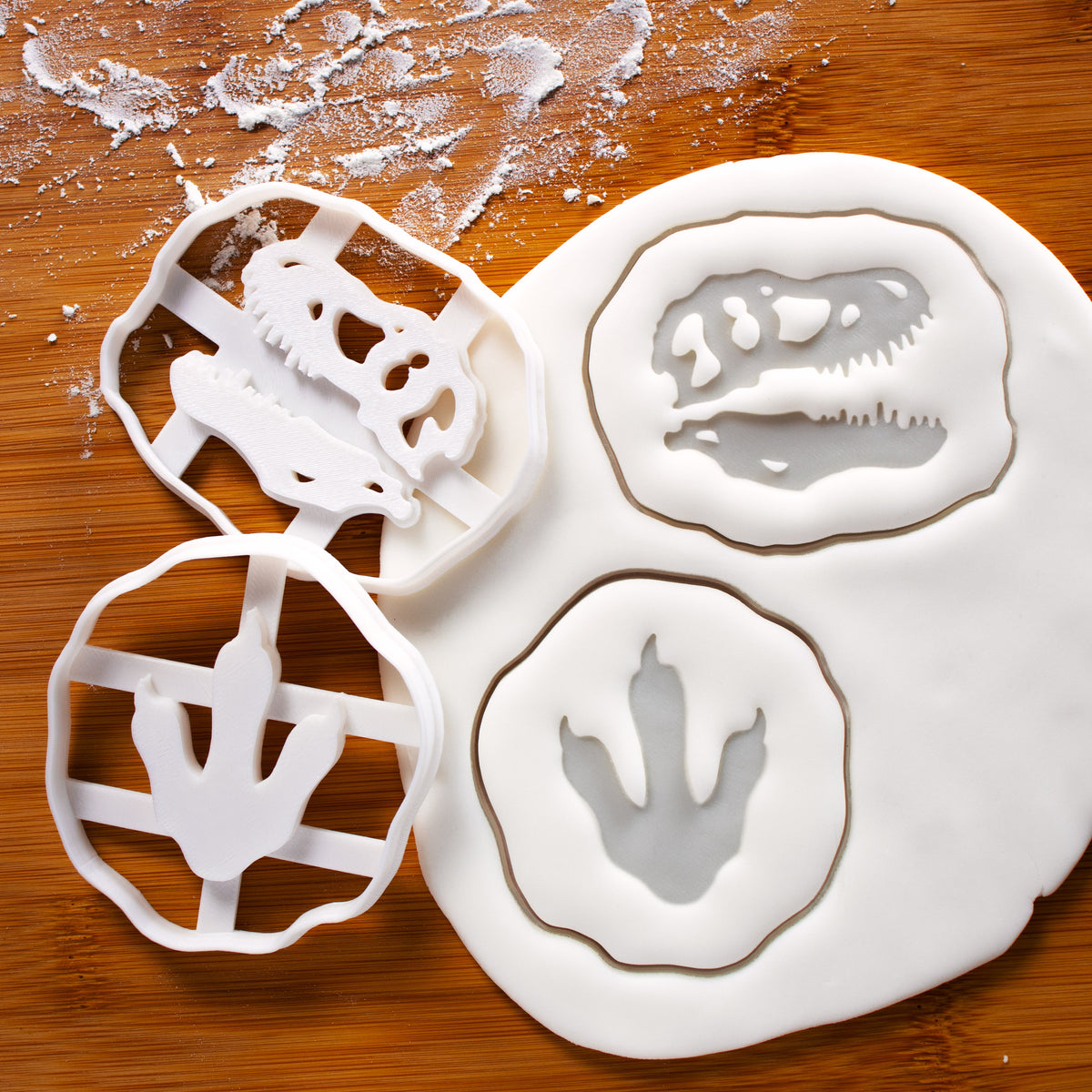 Set of 2 Tyrannosaurus Rex Footprints and Skull Fossil Cookie Cutters