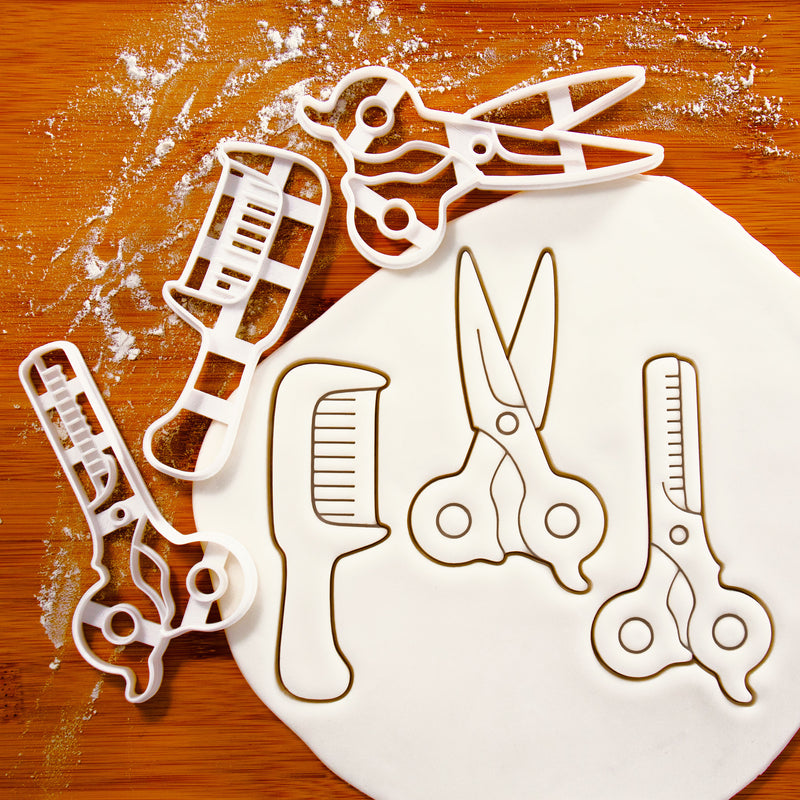 Set of 3 Hairdressing themed Cookie Cutters: Cutting Scissors, Thinning Scissors and Hair Comb