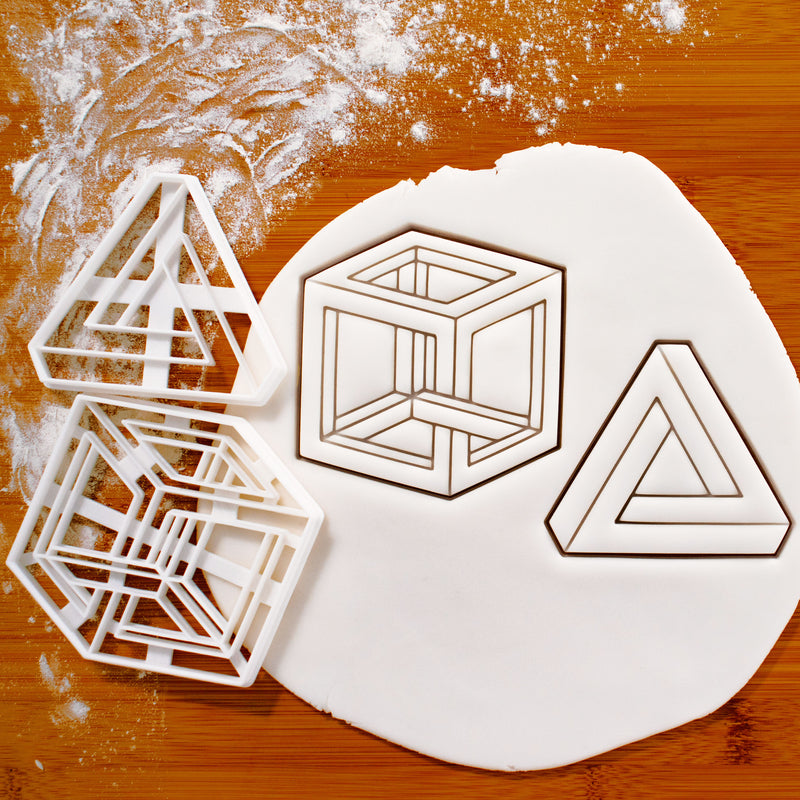 set of 2 impossible cube and triangle cookie cutters