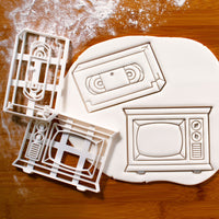 set of 2 retro tv and video tape cookie cutters