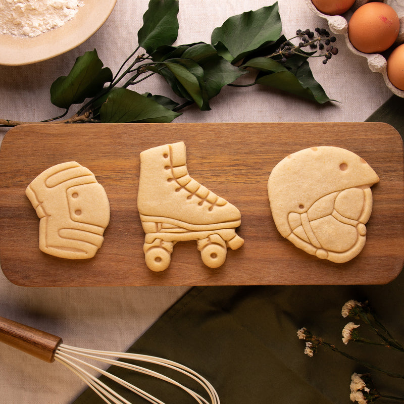 Set of 3 Roller Skate, Helmet, and Knee Pad Cookies