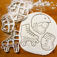 Set of 3 Roller Skate, Helmet, and Knee Pad Cookie Cutters