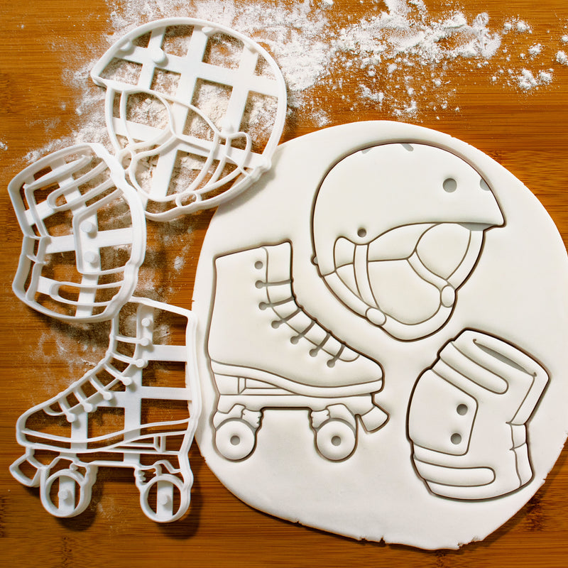 Set of 3 Roller Skate, Helmet, and Knee Pad Cookie Cutters