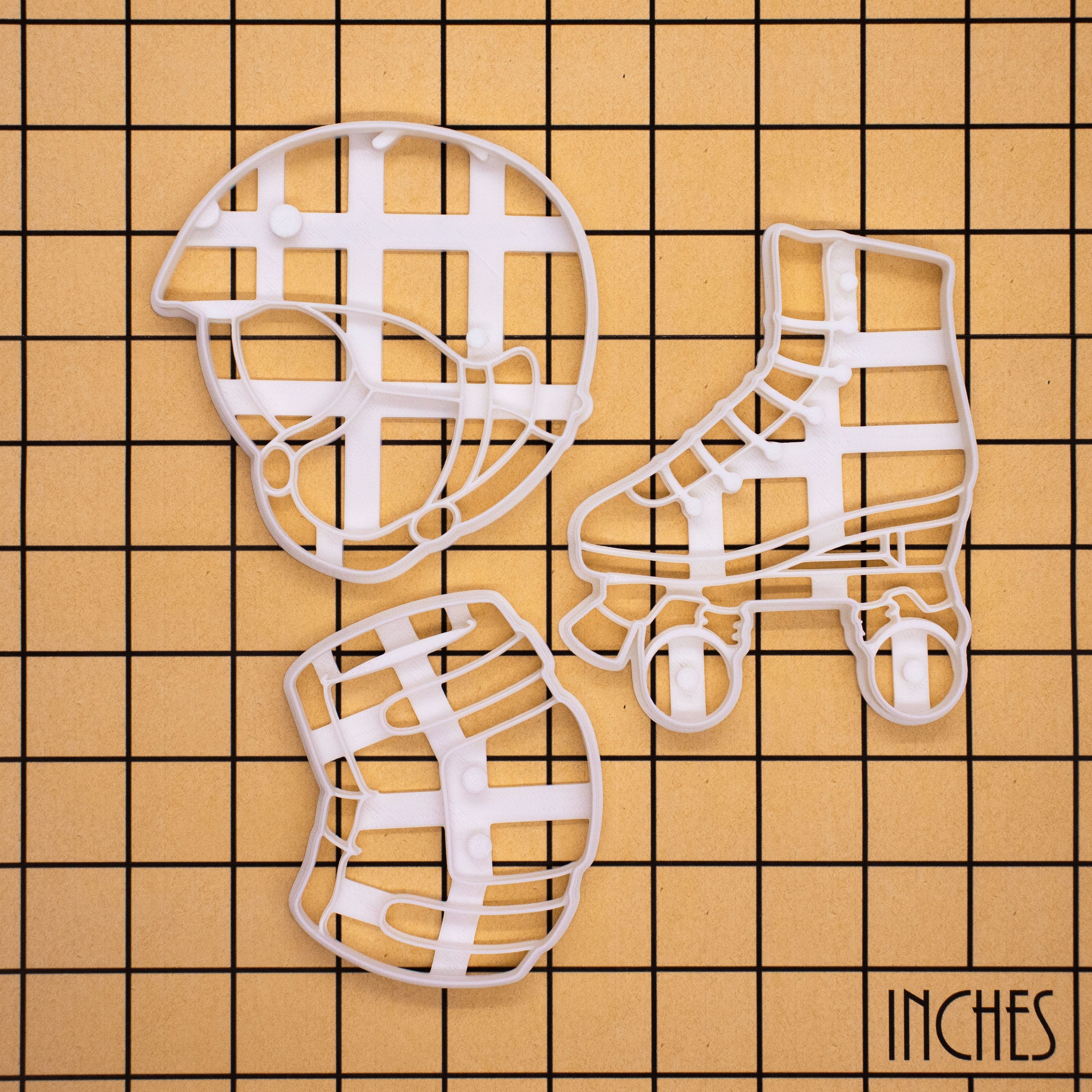 Set of 3 Roller Skate, Helmet, and Knee Pad Cookie Cutters